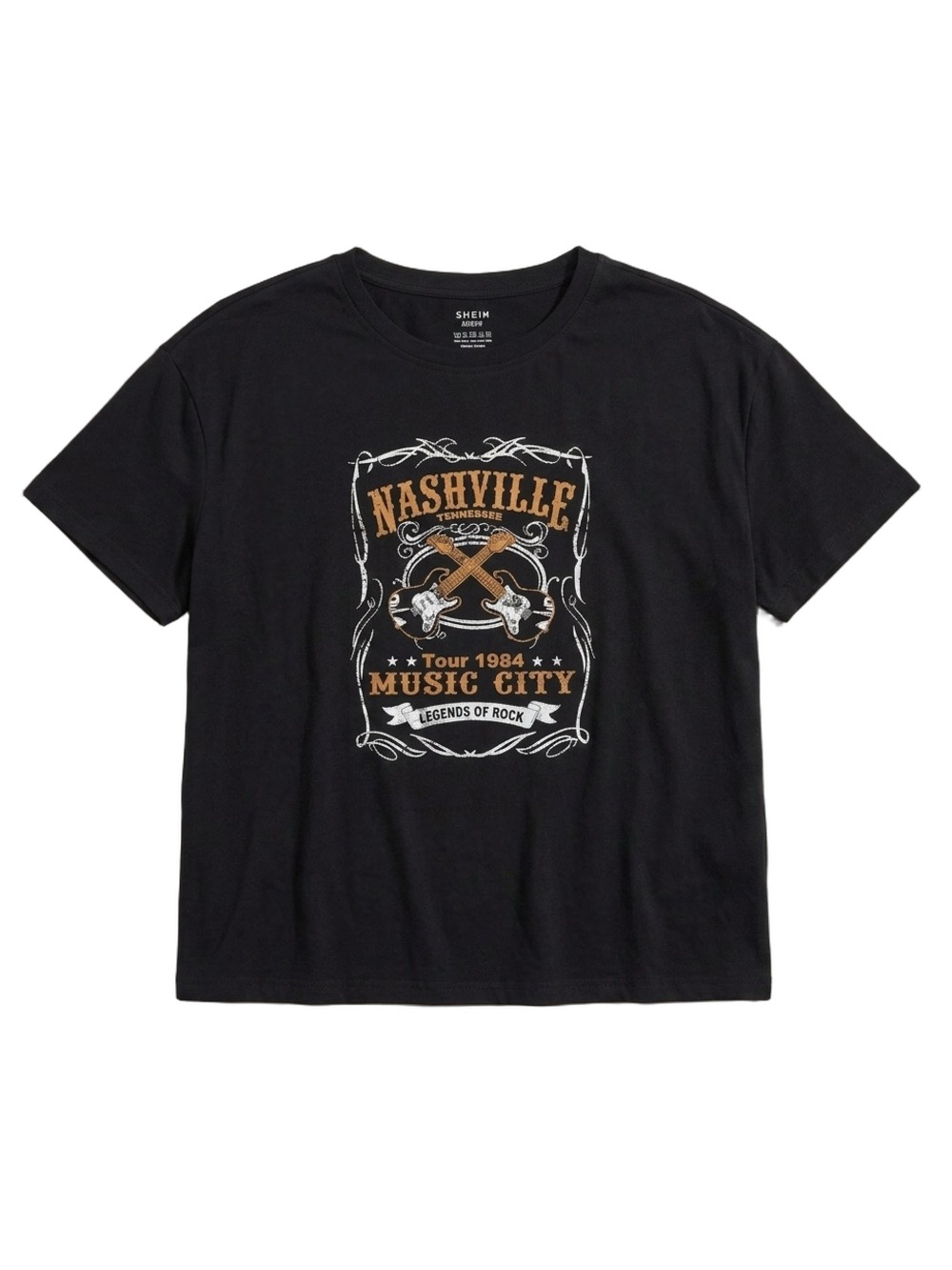 SHEIN Black Orange White Nashville Music City Graphic Tee Plus Size 3X